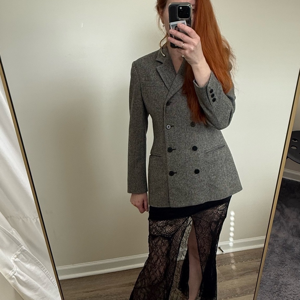CHAUS Vintage Classic Double-Breasted Wool Blend Blazer in Heather Gray size 6 - Picture 5 of 12